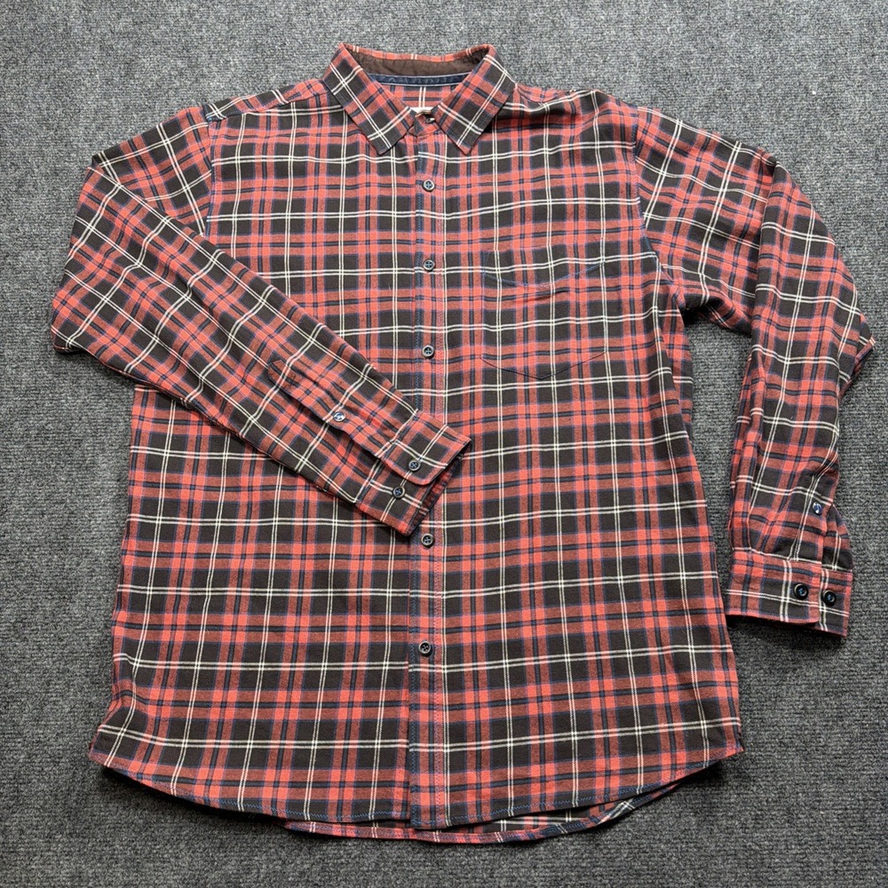 32 Bar Blues Shirt Mens Medium Red Black Plaid Flannel Lined Button Long Sleeve